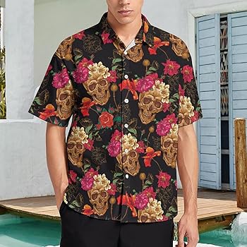 Amazon.com: FULAOER Skull with Flowers Men's Button Down